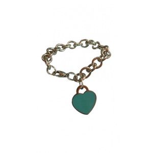 Tiffany & Co Blue Enamel Heart Bracelet Silver Bangle Charm with Gift Pouch